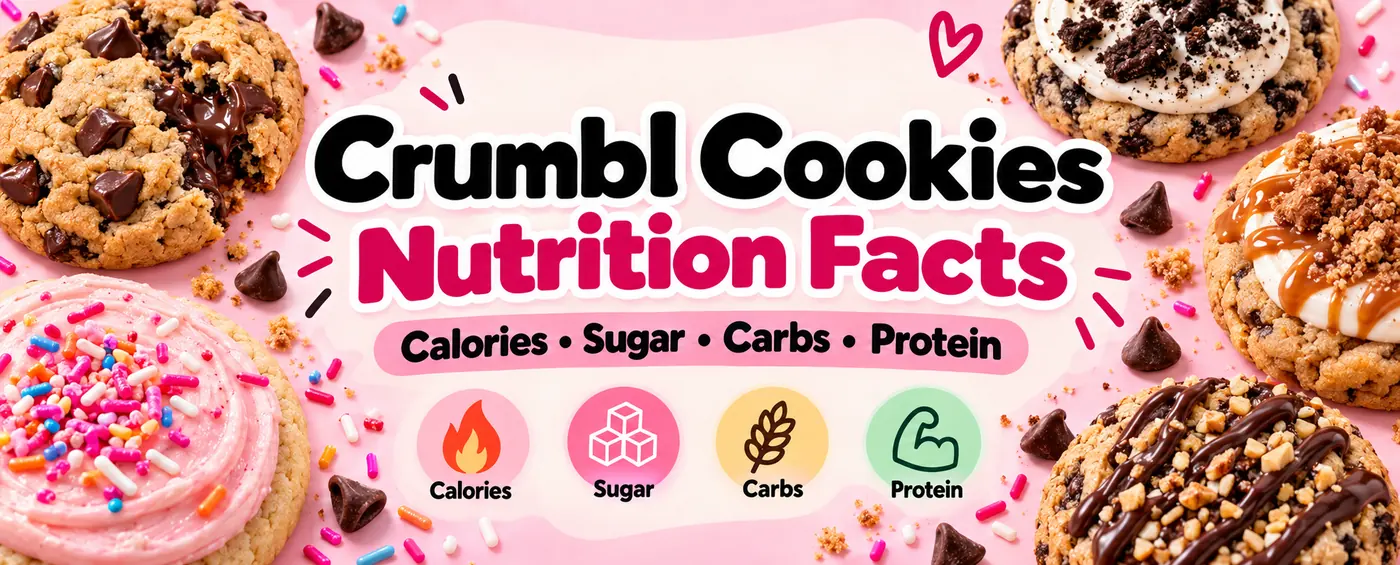 Crumbl Cookies nutrition facts hero banner with calories sugar carbs and protein